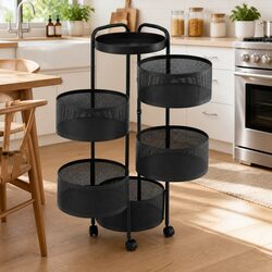 5-Tier Rolling Utility Trolley with Baskets in Black
