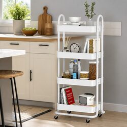 Compact 4-Tier Kitchen Cart with Lockable Wheels