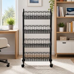 4-Tier Shelving Unit with Lockable Wheels and Steel Frame