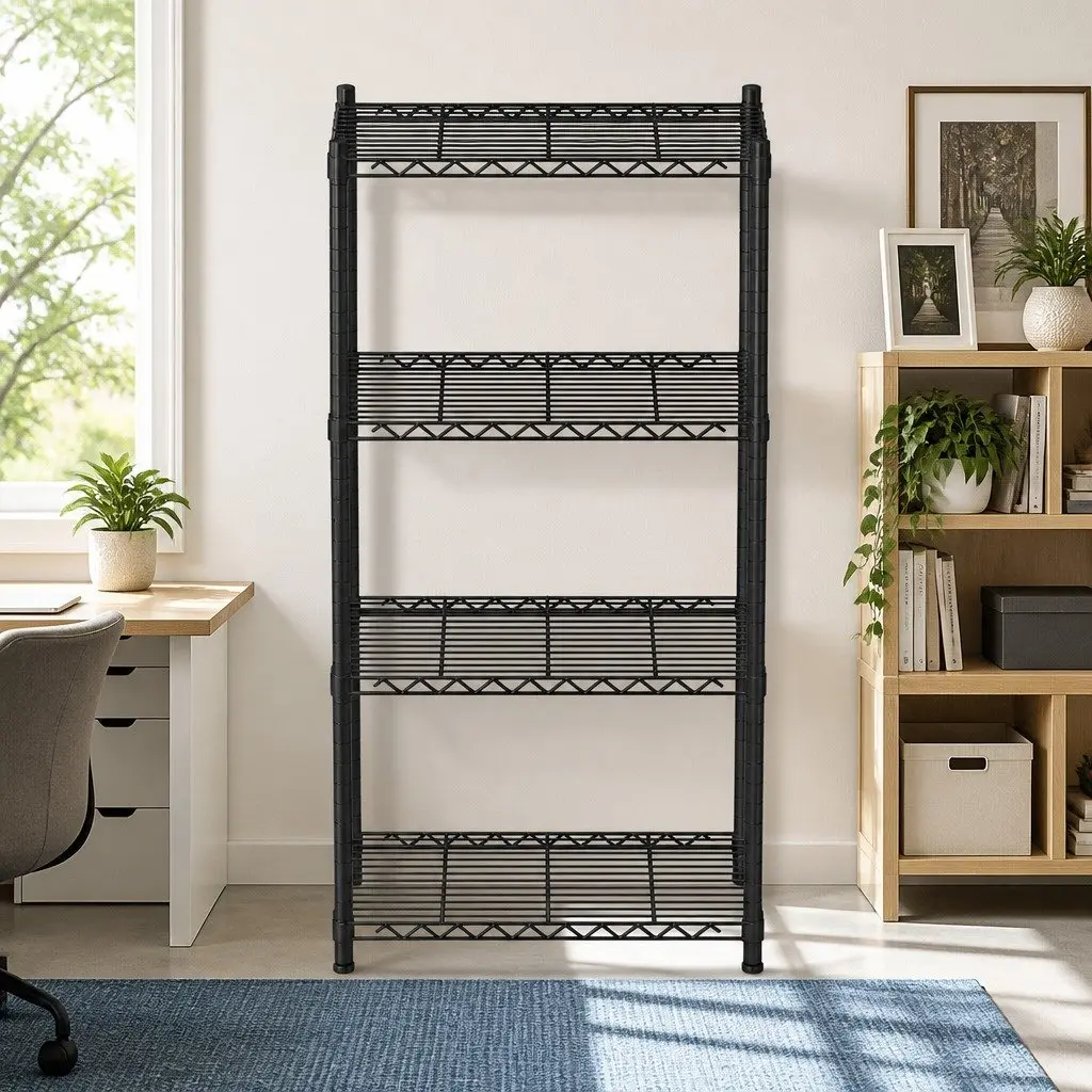 4-Tier Steel Storage Shelving Unit Adjustable Height Black