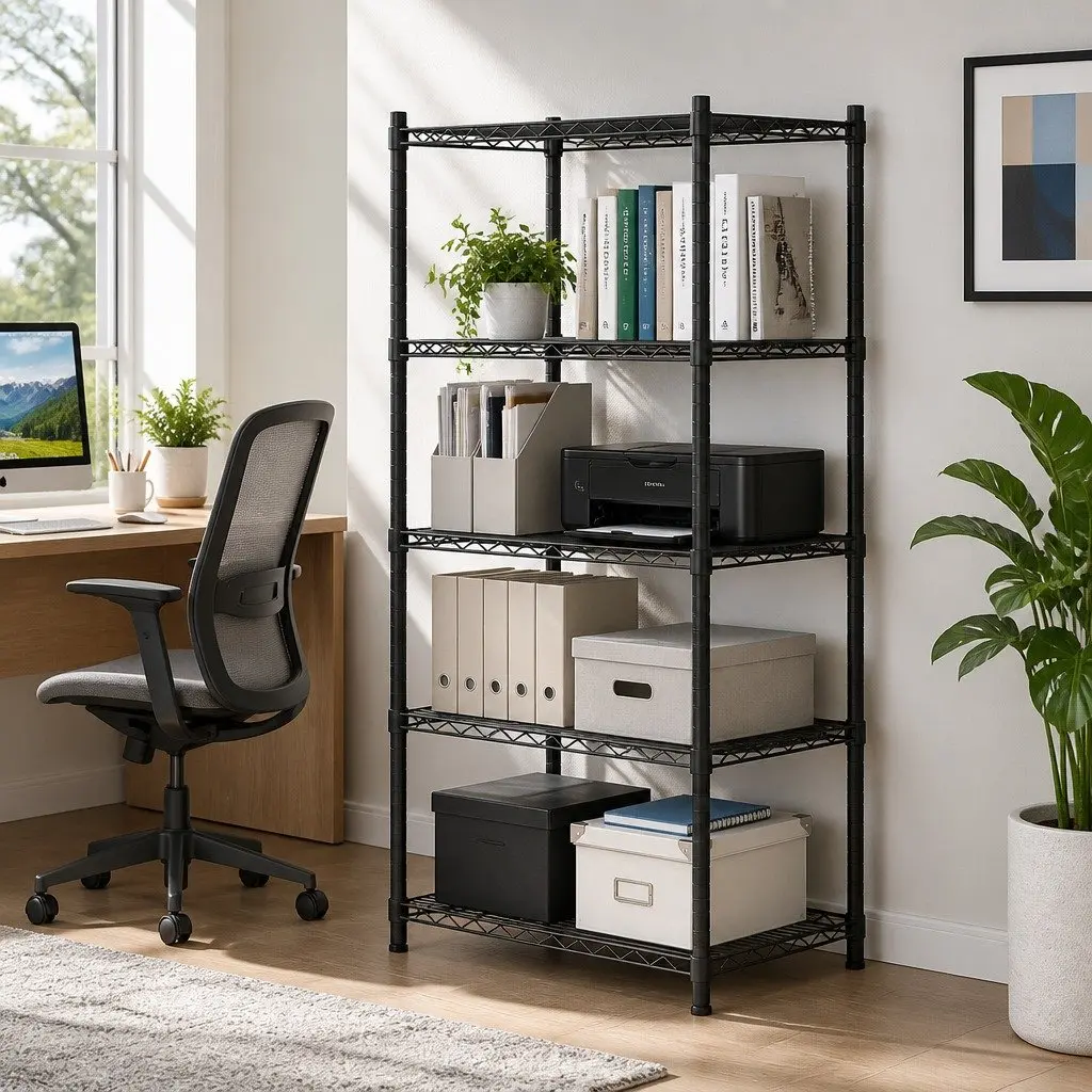 4-Tier Steel Storage Shelving Unit Adjustable Height Black