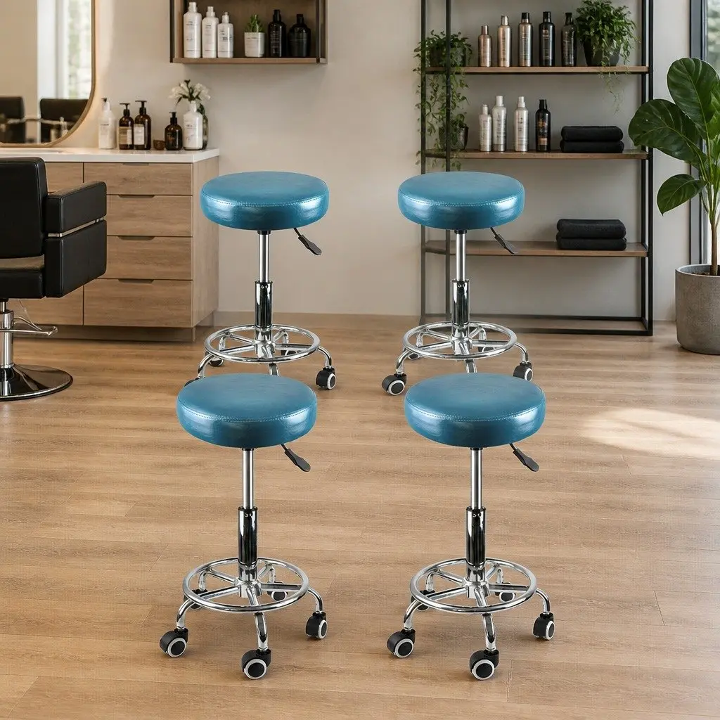 Swivel Bar Stools Height Adjustable 51-69cm Teal Seat Silver Frame 4 Piece