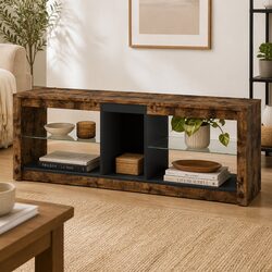 Functional TV Stand Cabinet with Adjustable Glass Shelves