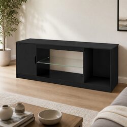 Black LED TV Stand Storage Cabinet 140cm Dimensions