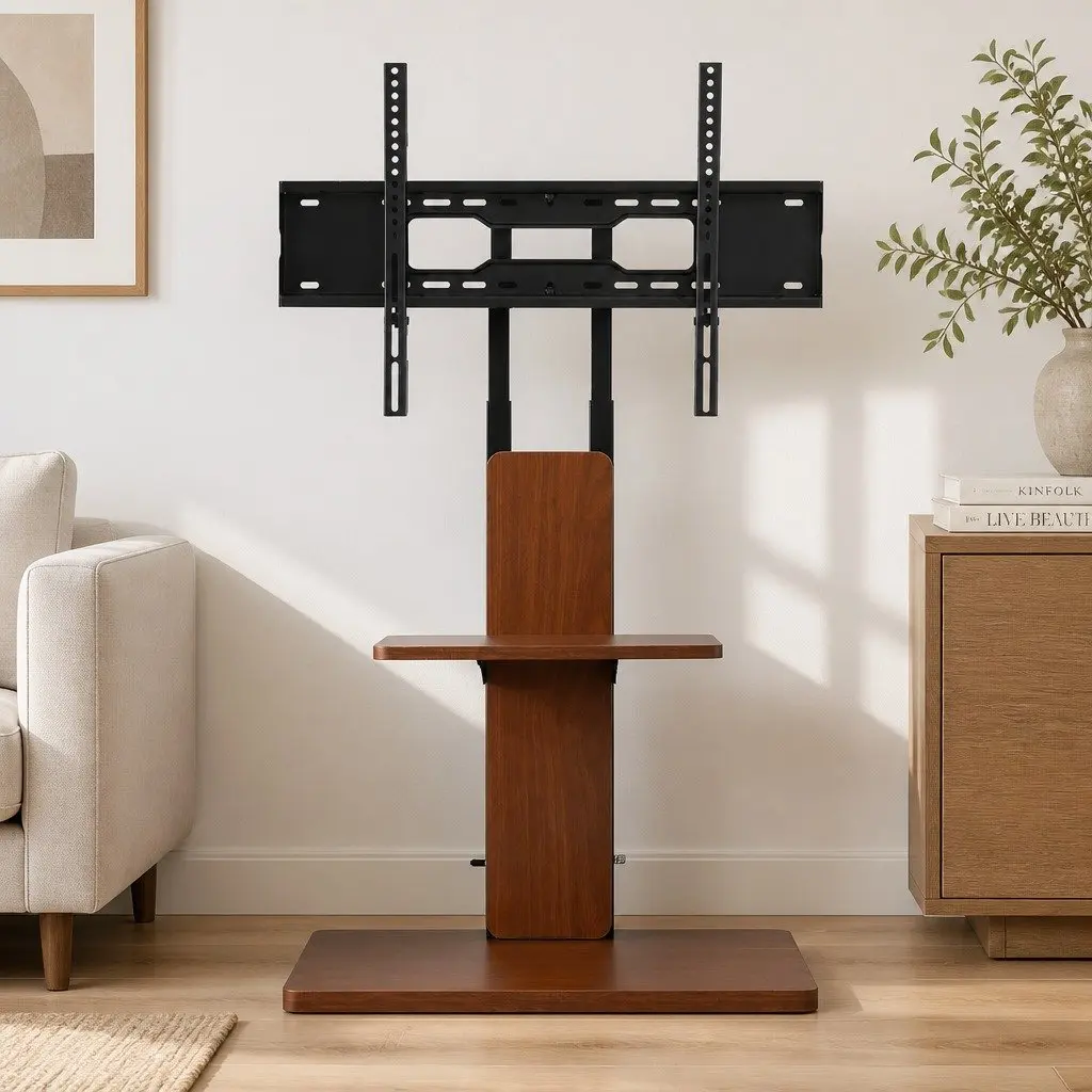 TV Stand Swivel Height Adjustable 32-70 Inch Wooden Base Black Walnut