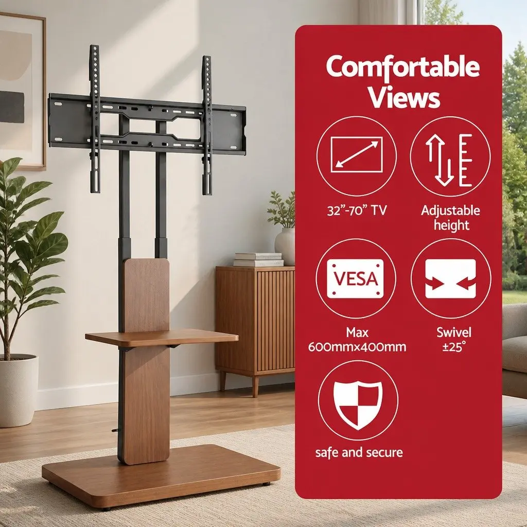 TV Stand Swivel Height Adjustable 32-70 Inch Wooden Base Black Walnut