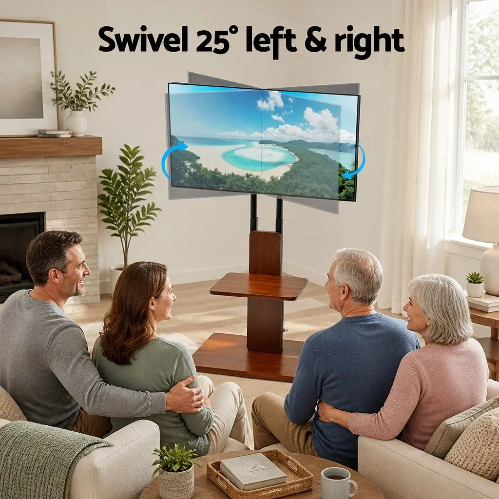 TV Stand Swivel Height Adjustable 32-70 Inch Wooden Base Black Walnut