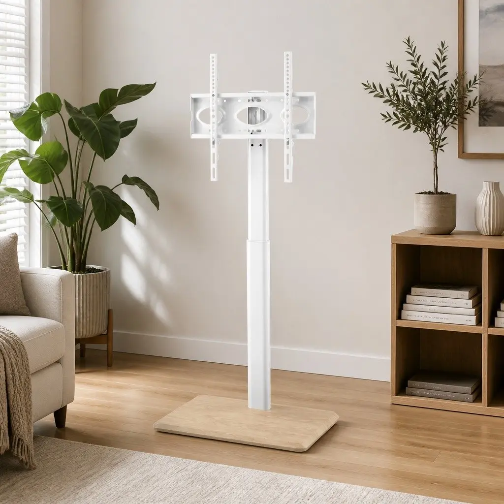 TV Stand Height Adjustable Swivel Mount with Wheels for 24-55 Inch TVs in White
