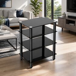 Black Glass Shelves 4-Tier TV Stand for Media Storage