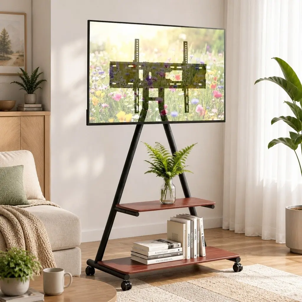 Mobile TV Stand Rolling Cart Adjustable Height Black 32-75 Inch