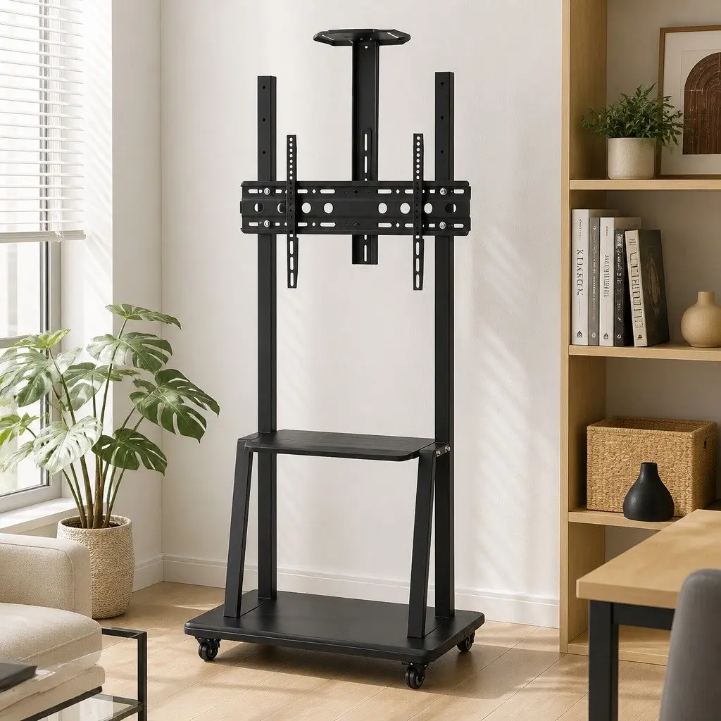 TV Stand Adjustable Height Black Steel Frame for 32-70 inch TVs