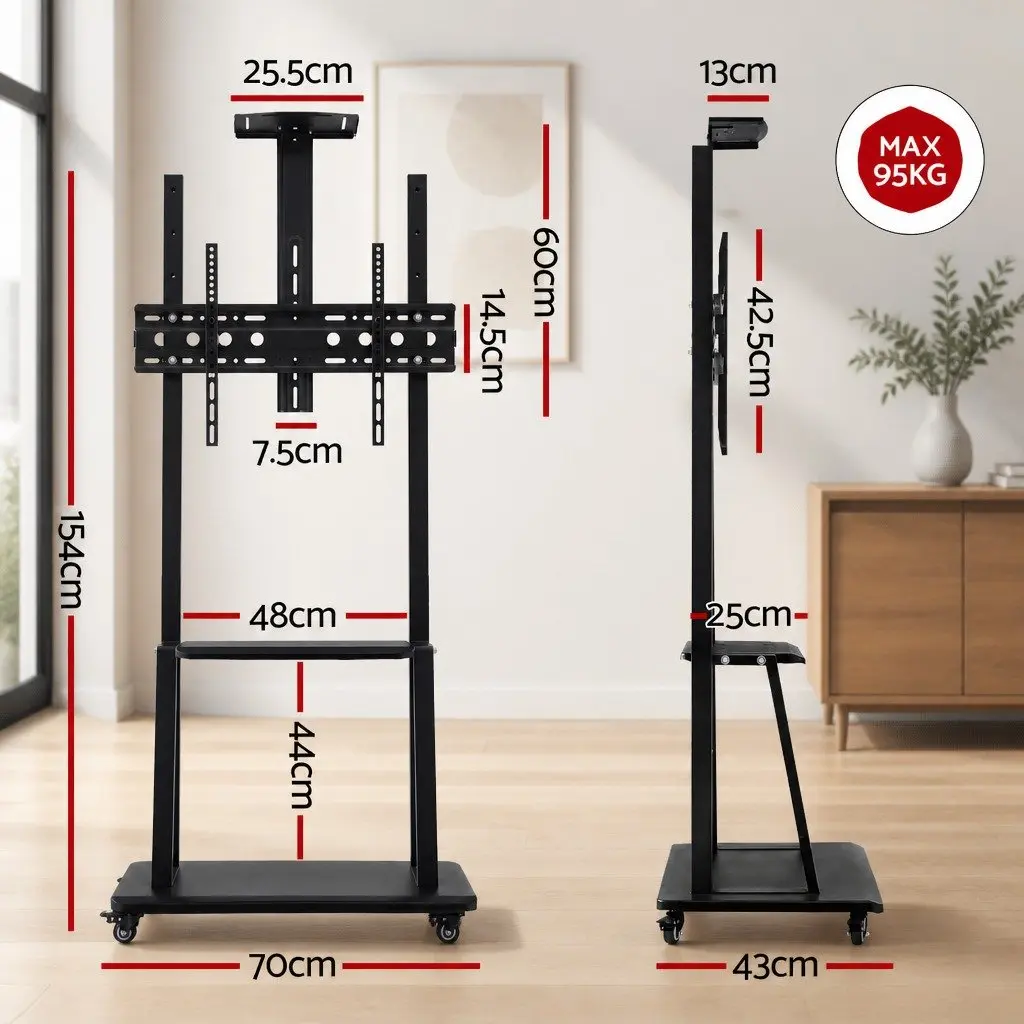 TV Stand Adjustable Height Black Steel Frame for 32-70 inch TVs