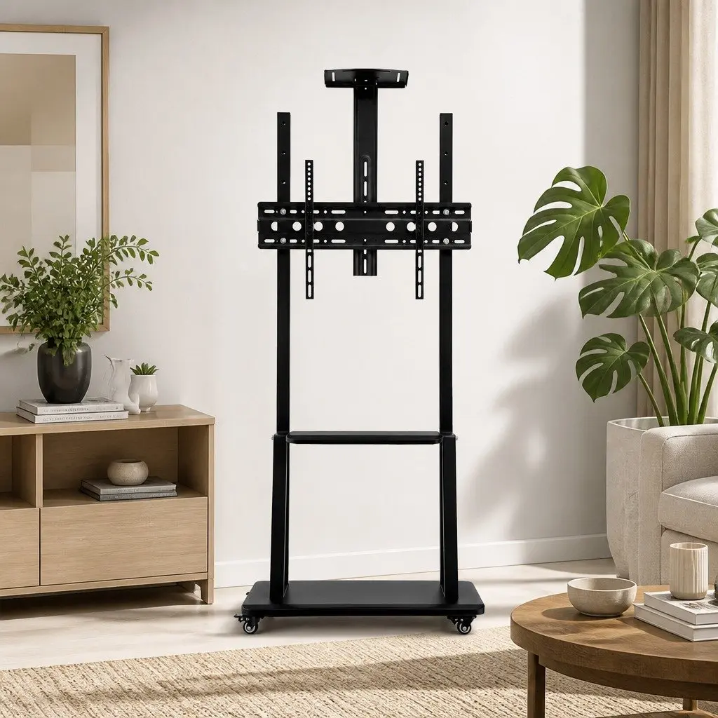 TV Stand Adjustable Height Black Steel Frame for 32-70 inch TVs
