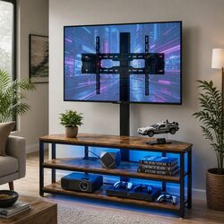Corner TV Stand for 32-70 Inch TVs with LED and Power Hub