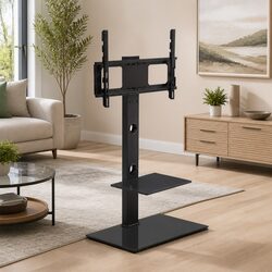 TV Floor Stand Mount Bracket with 2-Tier Storage