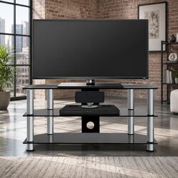 3-Tier TV Stand with Tempered Glass Storage Rack