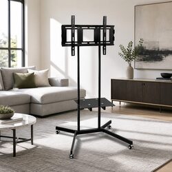 Mobile TV Stand for 32"-65" Screens, Adjustable with Shelf