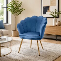 Navy Velvet Accent Chair with Shell Back and Metal Legs