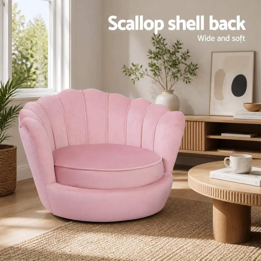 Pink Velvet Armchair Shell Back Design Accent Chair with Golden Metal Legs