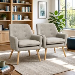 Set of Two Beige Accent Armchairs with Tufted Backrest