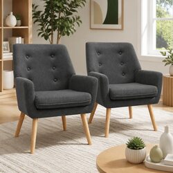 Full-Size Armchair with Faux Linen Upholstery in Charcoal