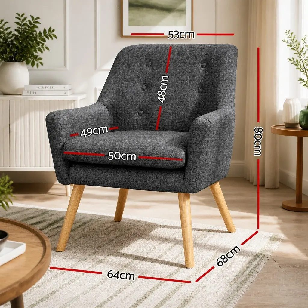 Armchair Comfort Full Size Charcoal Upholstered Faux Linen Fabric