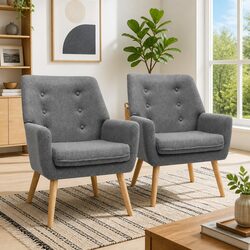 Durable Grey Faux Linen Tub Chair with Tufted Backrest