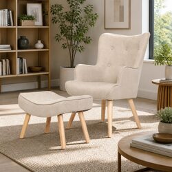 Scandinavian Beige Armchair and Ottoman Set Specifications