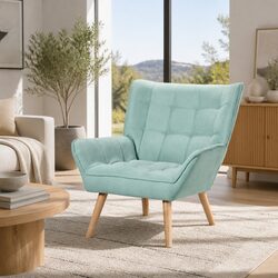 Contemporary Blue Armchair with Sturdy Faux Linen Fabric