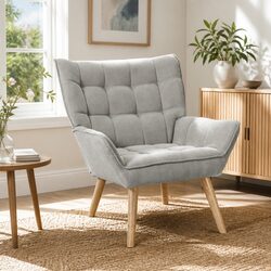 Modern Scandinavian Style Armchair in Grey Faux Linen