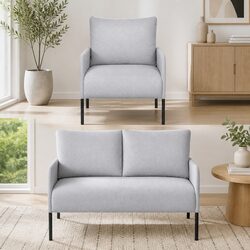 Modern 4 Seater Armchair Sofa Set in Grey Linen