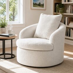 Round Swivel Armchair with White Sherpa Fleece Upholstery