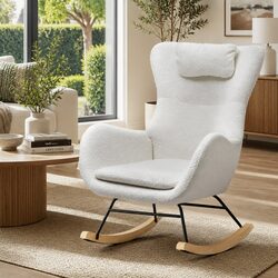 Rocking Chair with White Teddy Fabric and Side Pocket