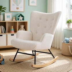 Rocking Armchair with Boucle Upholstery and Metal Frame