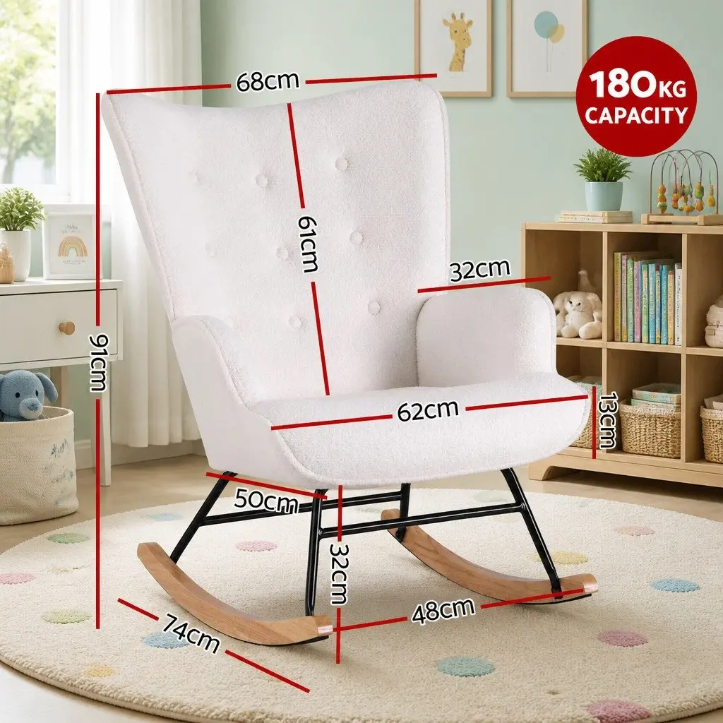 Rocking Armchair with Boucle Upholstery and Metal Frame
