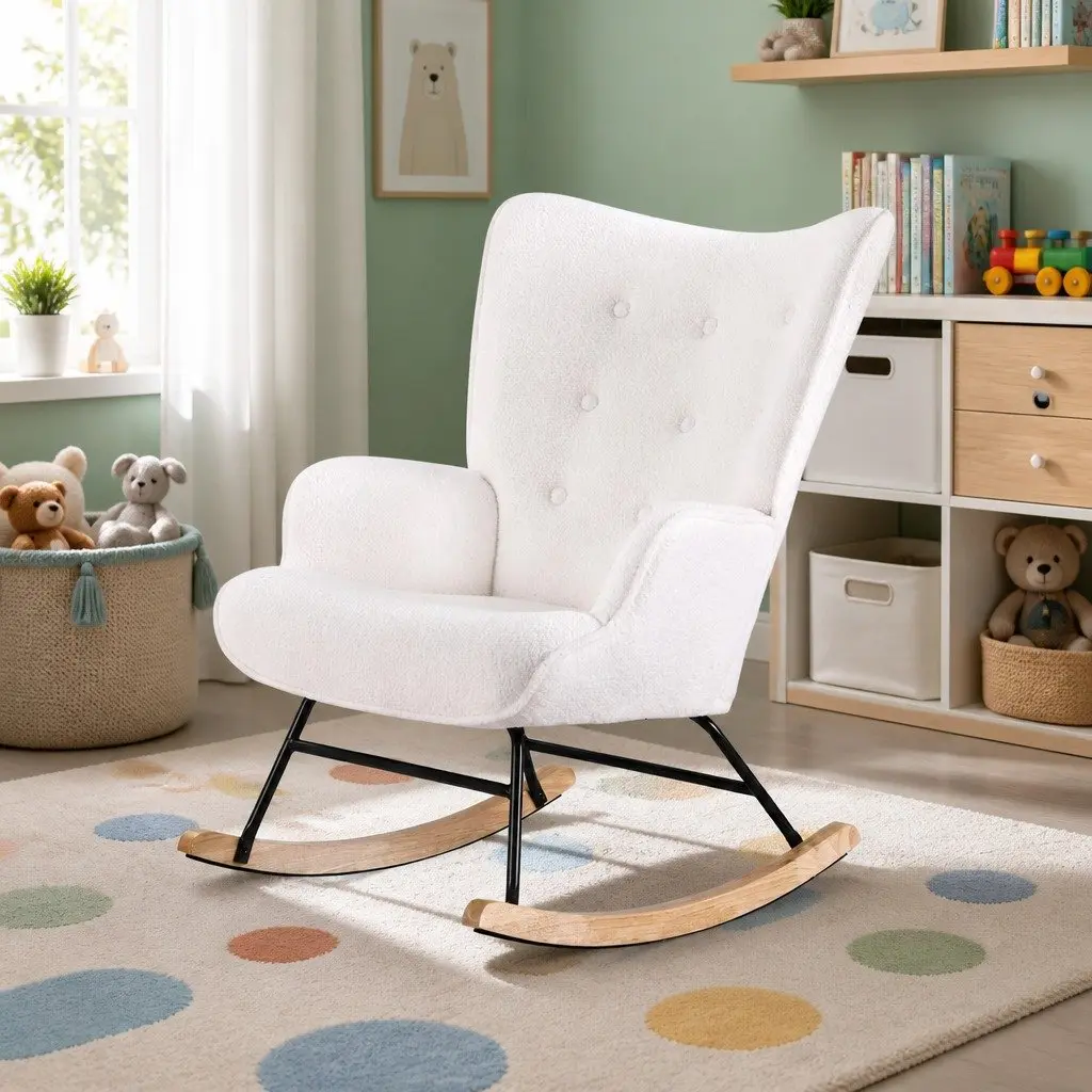 Rocking Armchair with Boucle Upholstery and Metal Frame
