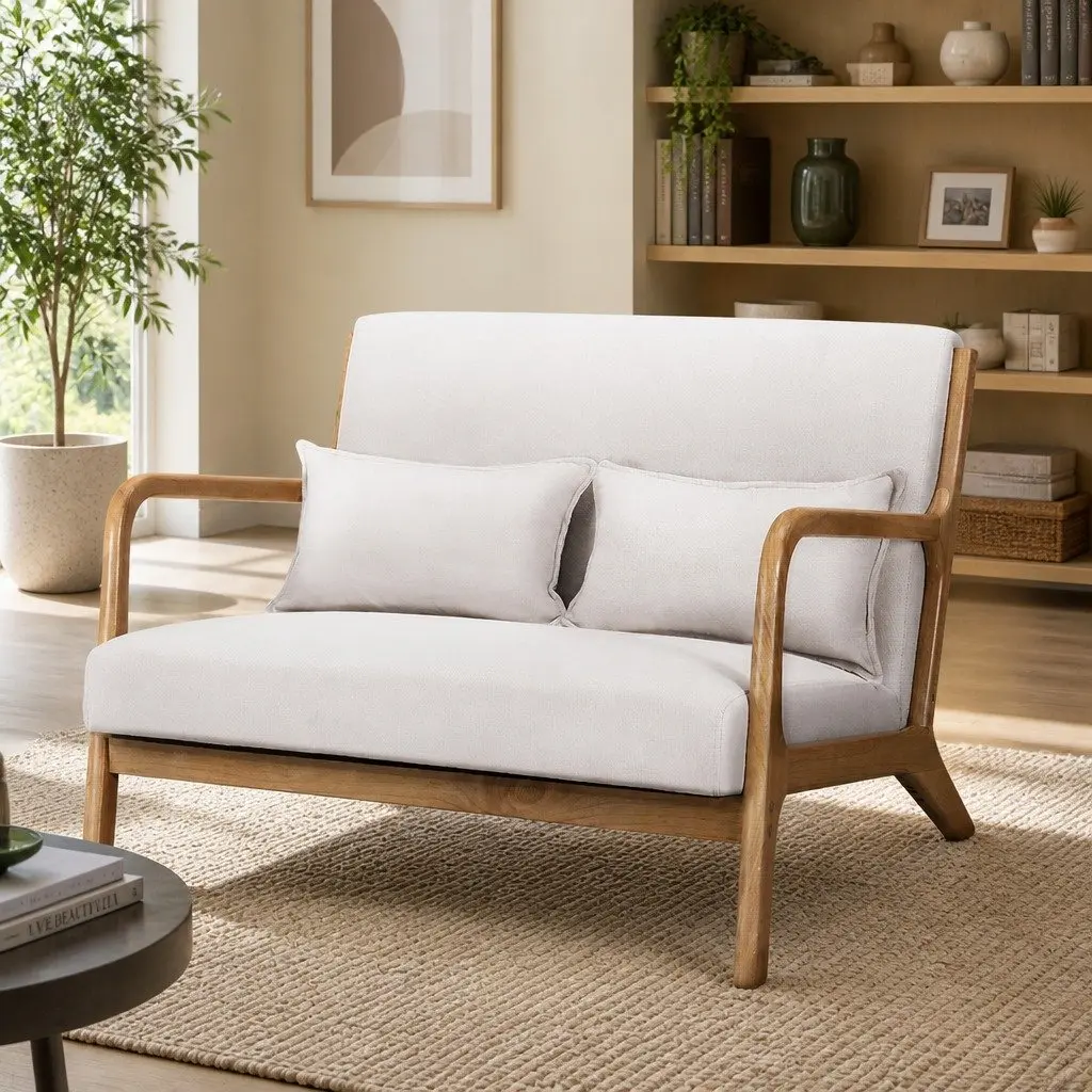 Armchair Lounge Chair Accent Seating Beige Upholstered Modern Scandinavian Style