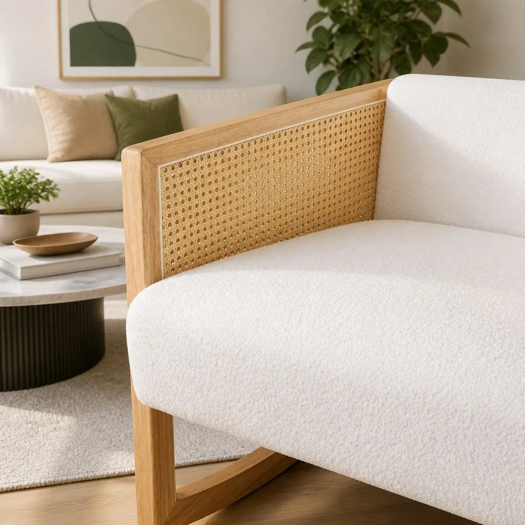 Rocking Chair Soft Upholstery Vintage Rattan White
