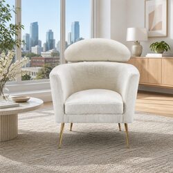 Modern White Armchair with Boucle Fabric Upholstery