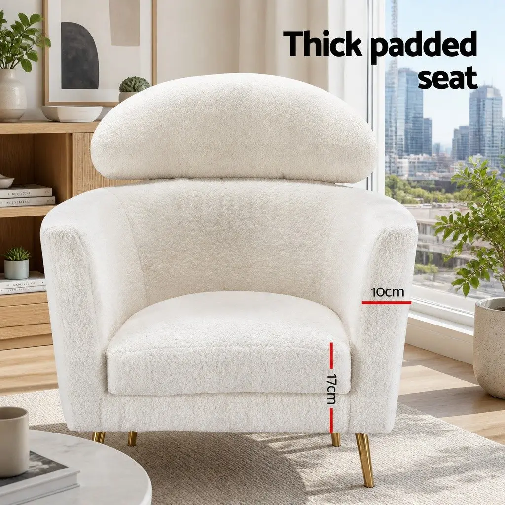 White Armchair with Boucle Fabric Upholstery