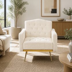 Modern Scandinavian Beige Boucle Armchair Details