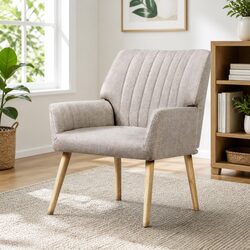 Beige Fabric Armchair with High Resilience Foam Padding