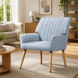Grey Upholstered Armchair with Rubber Wood Legs