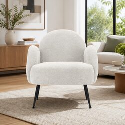 White Boucle Armchair Featuring Sherpa Fabric and Steel Legs