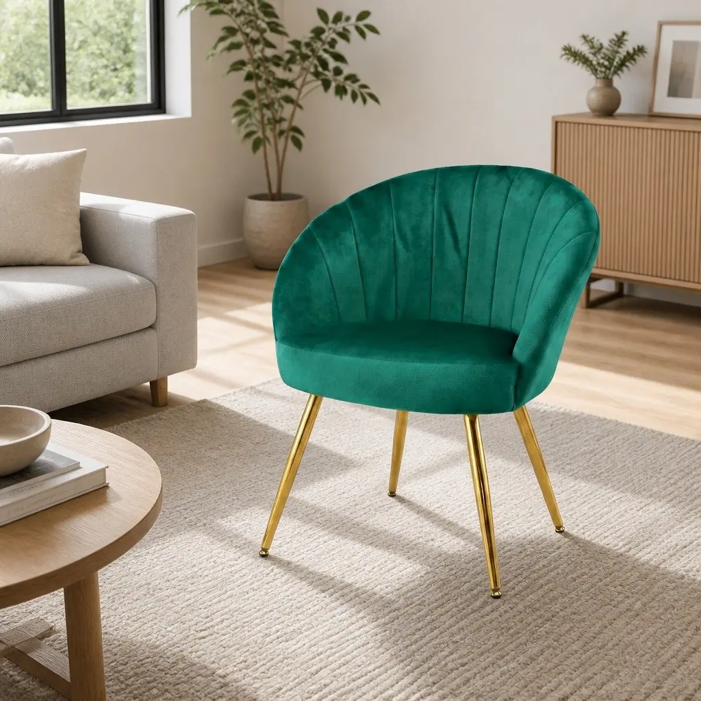 Armchair Velvet Upholstered Extra Wide Green High Resilience Foam Padded with Golden Legs