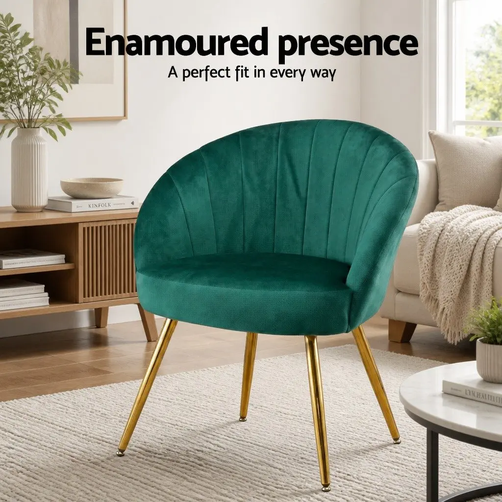 Armchair Velvet Upholstered Extra Wide Green High Resilience Foam Padded with Golden Legs