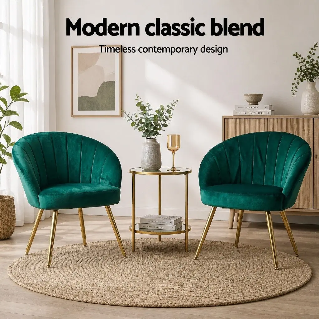 Armchair Velvet Upholstered Extra Wide Green High Resilience Foam Padded with Golden Legs