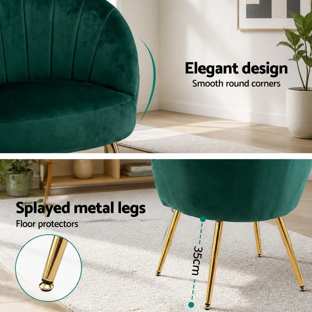 Armchair Velvet Upholstered Extra Wide Green High Resilience Foam Padded with Golden Legs