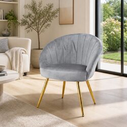 Grey Velvet Accent Armchair with Steel Legs and Assembly Manual