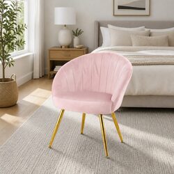 Pink Velvet Armchair with High Resilience Foam Padding